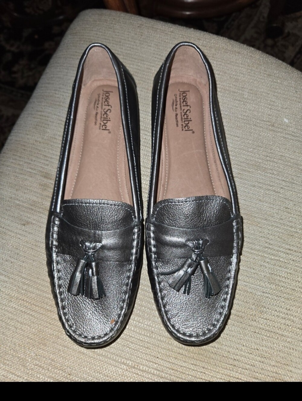 Josef Seibel Metallic Silver Leather Tassel Loafers Made Germany Eu 38 Brand New